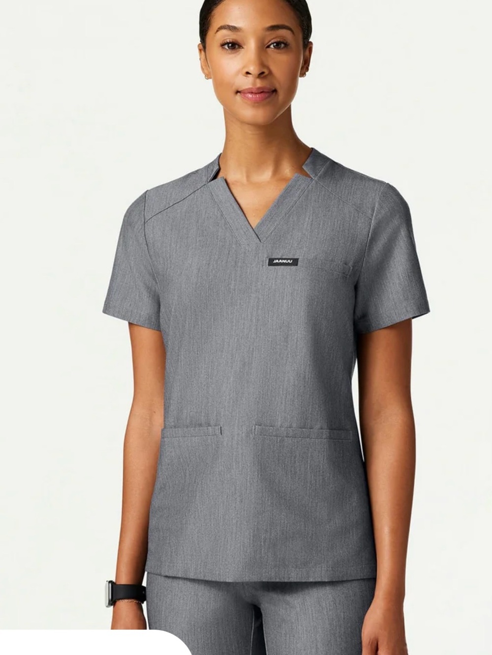 Jaanuu Gray/Burgundy Notch-Neck Short Sleeve Scrub Tops